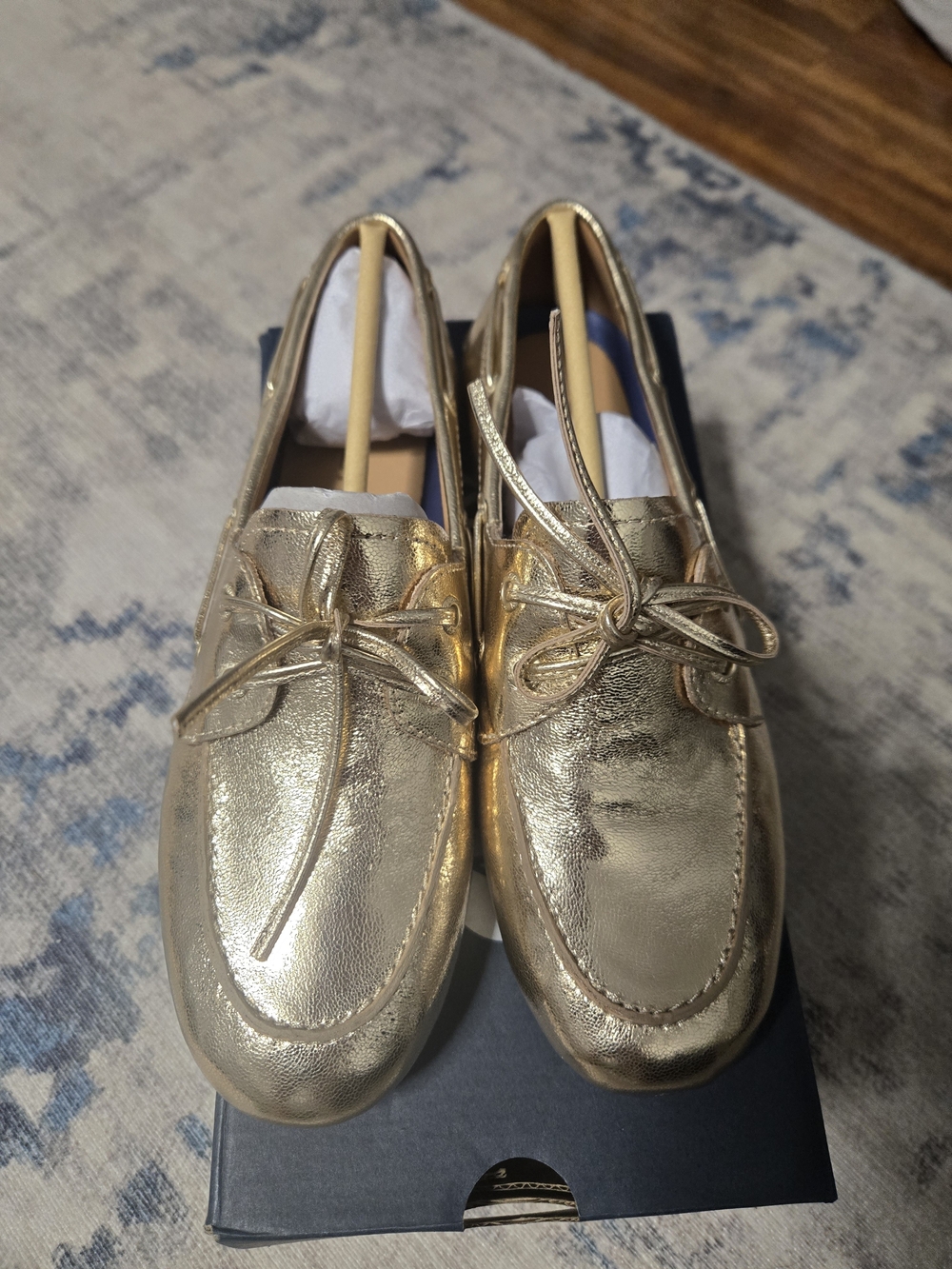Sperry Metallic Gold Leather Moccasin Boat Shoes